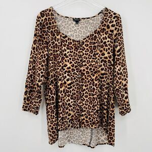 Torrid Size 0X Tan & Black Cheetah Animal Print Long Sleeve Hi Low Tunic Top